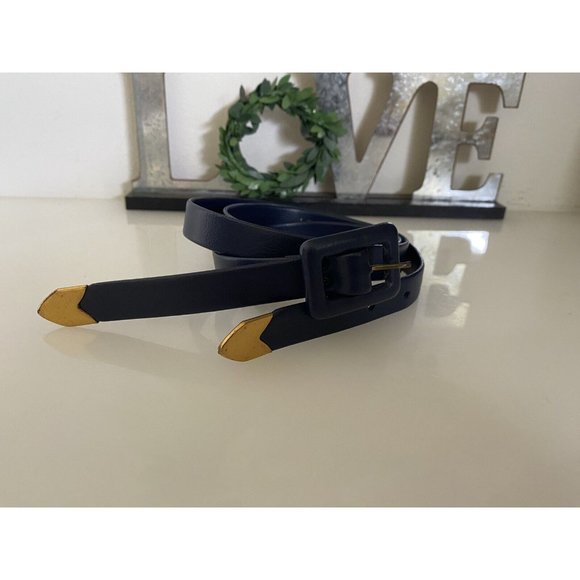 Womens Double Strands Belt Skinny Navy Blue Gold Tone Accent 29\